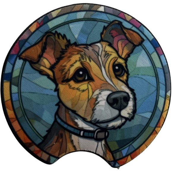 Car Coasters Jack Russel Terrier Dog Life Stained Glass Puppy Set of 2 Neoprene - Picture 3 of 9